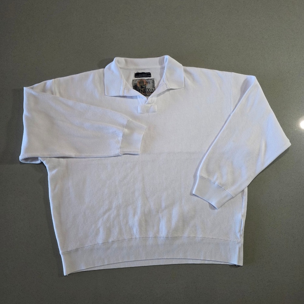Vintage Generra Paris Exposition 1988 White Ribbed Cotton Polo Shirt Size M